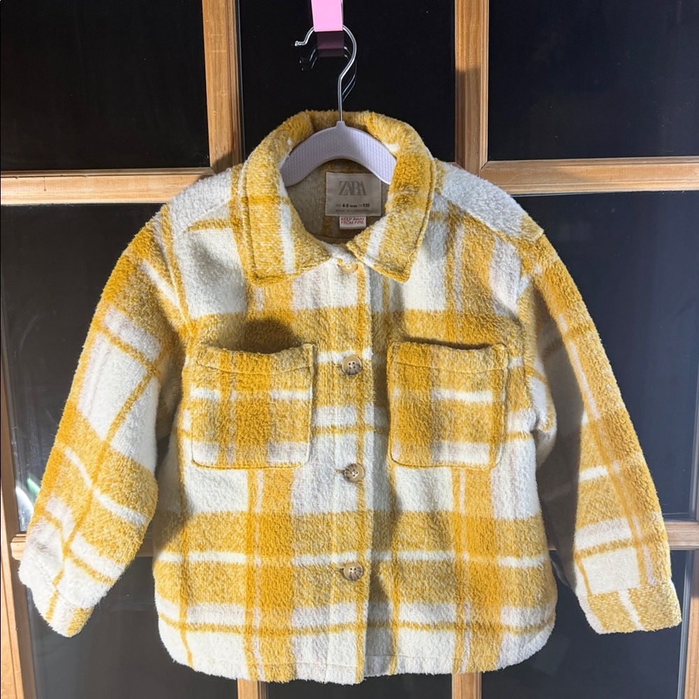 Zara Kids Yellow and White Plaid Jean Jacket